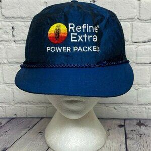 Vintage Trucker Hat Rope Nylon Cap Navy Blue Refine Extra Power Packed Herbicide
